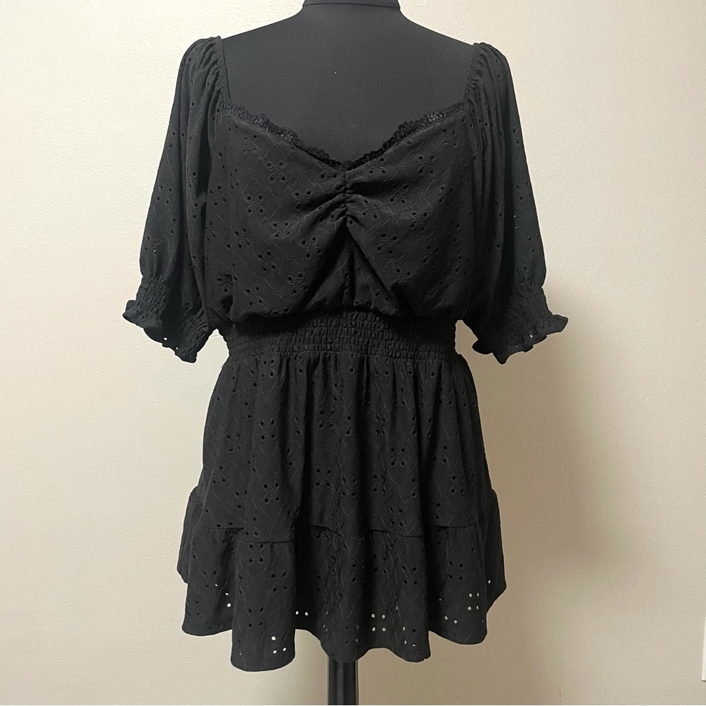 Torrid Black Smocked Off the Shoulder Mini Dress